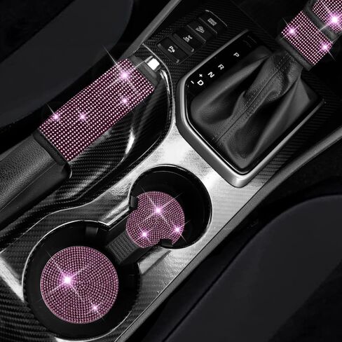 17 Pack Bling Car Seat Covers Set, Diamond Accessories Rhinestone Crystal Steering Wheel Cover, Velvet Breathable (Pink, Half Part Bling) in Kuwait