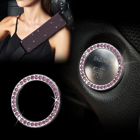 17 Pack Bling Car Seat Covers Set, Diamond Accessories Rhinestone Crystal Steering Wheel Cover, Velvet Breathable (Pink, Half Part Bling) in Kuwait