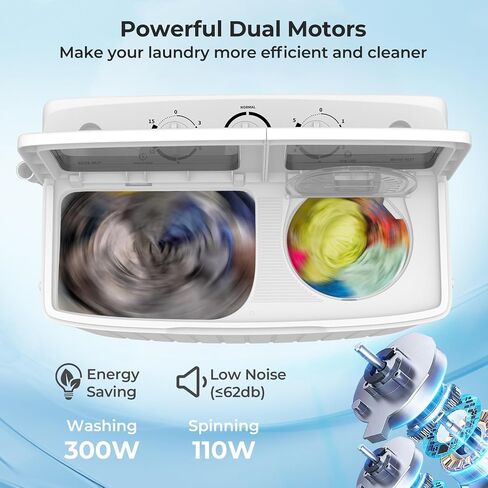 ARLIME Portable Clothes Washing Machine, 17.6lbs Mini Twin Tub Washer & Spinner Dryer Combo Compact Washer (11lbs) & Spin Dryer (6.6lbs) Sets Laundry Machine W/Time Control for Apartments, Dorms, Bathroom or RV Camping in Kuwait