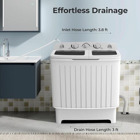 ARLIME Portable Clothes Washing Machine, 17.6lbs Mini Twin Tub Washer & Spinner Dryer Combo Compact Washer (11lbs) & Spin Dryer (6.6lbs) Sets Laundry Machine W/Time Control for Apartments, Dorms, Bathroom or RV Camping in Kuwait
