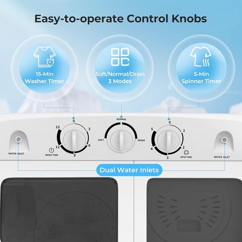 ARLIME Portable Clothes Washing Machine, 17.6lbs Mini Twin Tub Washer & Spinner Dryer Combo Compact Washer (11lbs) & Spin Dryer (6.6lbs) Sets Laundry Machine W/Time Control for Apartments, Dorms, Bathroom or RV Camping in Kuwait