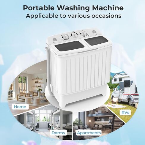 ARLIME Portable Clothes Washing Machine, 17.6lbs Mini Twin Tub Washer & Spinner Dryer Combo Compact Washer (11lbs) & Spin Dryer (6.6lbs) Sets Laundry Machine W/Time Control for Apartments, Dorms, Bathroom or RV Camping in Kuwait