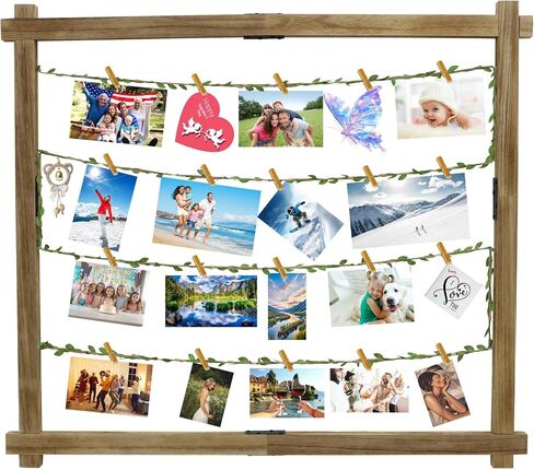 Photo Display Board with 35 Clips Wooden Picture Frame Collage Decor Table Wall Hanging Decoration Pictures Organizer Wood Holder for Hanging Photos, Artworks, Postcards, Greeting Cards (Wood) in Saudi Arabia