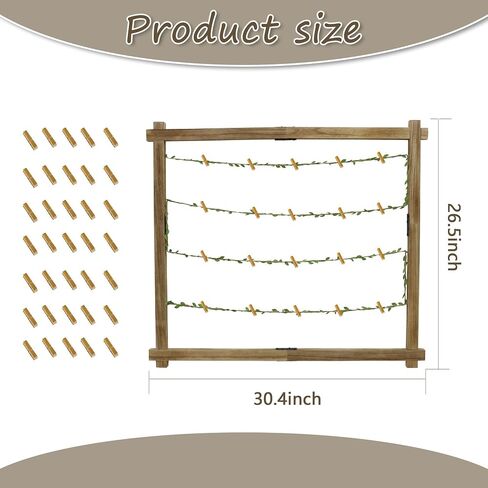 Photo Display Board with 35 Clips Wooden Picture Frame Collage Decor Table Wall Hanging Decoration Pictures Organizer Wood Holder for Hanging Photos, Artworks, Postcards, Greeting Cards (Wood) in Saudi Arabia