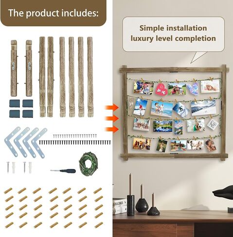 Photo Display Board with 35 Clips Wooden Picture Frame Collage Decor Table Wall Hanging Decoration Pictures Organizer Wood Holder for Hanging Photos, Artworks, Postcards, Greeting Cards (Wood) in Saudi Arabia