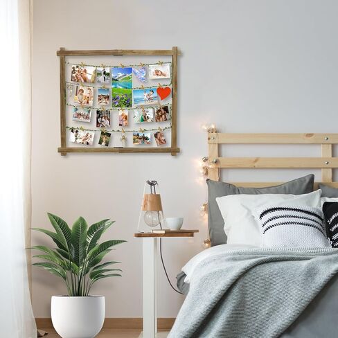 Photo Display Board with 35 Clips Wooden Picture Frame Collage Decor Table Wall Hanging Decoration Pictures Organizer Wood Holder for Hanging Photos, Artworks, Postcards, Greeting Cards (Wood) in Saudi Arabia