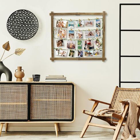 Photo Display Board with 35 Clips Wooden Picture Frame Collage Decor Table Wall Hanging Decoration Pictures Organizer Wood Holder for Hanging Photos, Artworks, Postcards, Greeting Cards (Wood) in Saudi Arabia