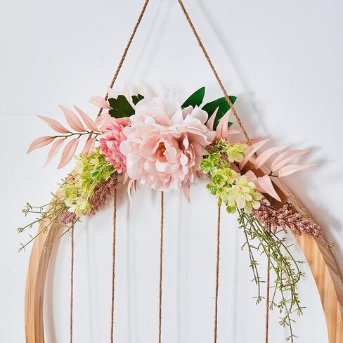 Wood Picture Frames for Wall Decor, 23.62" Round Hanging Photo Broad with Artificial Flowers and 15 Clips, Adjustable Twines Collage Artworks Prints Multi Polaroid Pictures Organizer Graduation Decorations Class of 2025 in Saudi Arabia