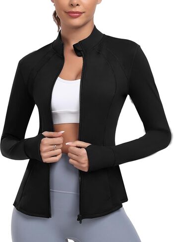 Women's Athletic Full Zip Lightweight Workout Jacket With Pockets Running Yoga Sportwear With Thumb Holes in Saudi Arabia
