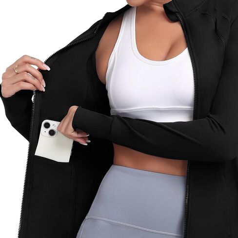 Women's Athletic Full Zip Lightweight Workout Jacket With Pockets Running Yoga Sportwear With Thumb Holes in Saudi Arabia
