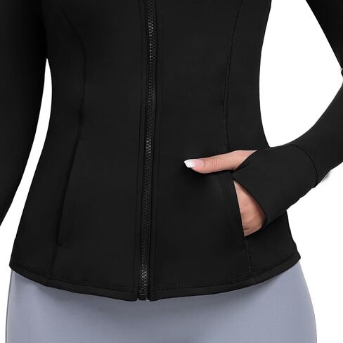 Women's Athletic Full Zip Lightweight Workout Jacket With Pockets Running Yoga Sportwear With Thumb Holes in Saudi Arabia