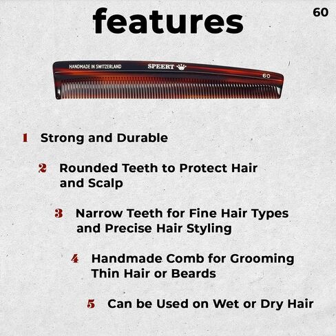 Hand-Made Tortoise Comb | Mustache | All Hair Types: Curly/Straight/Thick/Thin | Hypo-Allergenic Biodegradable Cellulose Acetate | MADE IN SWITZERLAND | 4.65" x 0.83" x 0.28" | #1618 in Saudi Arabia