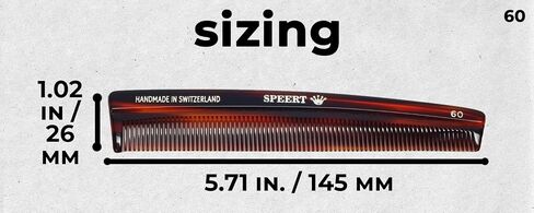 Hand-Made Tortoise Comb | Mustache | All Hair Types: Curly/Straight/Thick/Thin | Hypo-Allergenic Biodegradable Cellulose Acetate | MADE IN SWITZERLAND | 4.65" x 0.83" x 0.28" | #1618 in Saudi Arabia