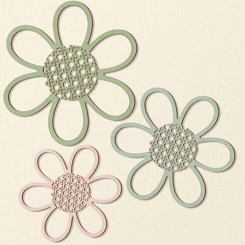 Maitys 3 Pieces Boho Daisy Wall Decor Natural Rattan Flower Wall Hanging Art Wooden Boho Nursery Flowers Decor for Home Nursery(Classic Color) in Saudi Arabia