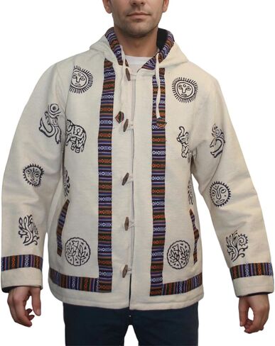 Agan Traders Mens Cotton Printed Fleece Lined Tibetan Hoodie Outwear Jacket in Saudi Arabia