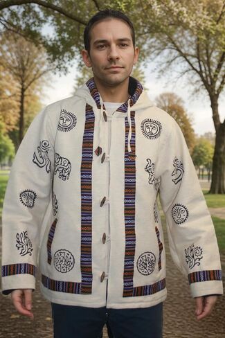 Agan Traders Mens Cotton Printed Fleece Lined Tibetan Hoodie Outwear Jacket in Saudi Arabia