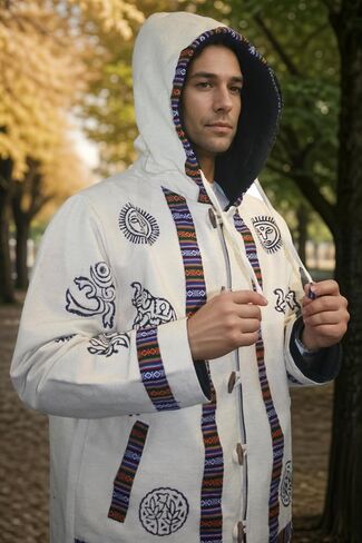 Agan Traders Mens Cotton Printed Fleece Lined Tibetan Hoodie Outwear Jacket in Saudi Arabia