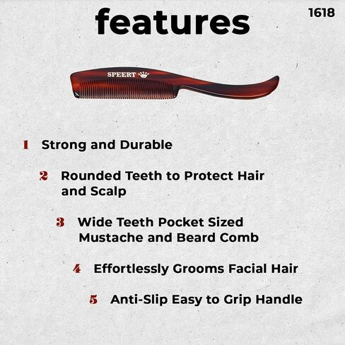 Hand-Made Tortoise Comb | Mustache | All Hair Types: Curly/Straight/Thick/Thin | Hypo-Allergenic Biodegradable Cellulose Acetate | MADE IN SWITZERLAND | 4.65" x 0.83" x 0.28" | #1618 in Saudi Arabia