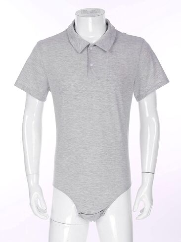 XUNZOO Men Adult Short Sleeve Collared Shirts Cotton Stretch Crotch Button Bodysuit Romper Undershirt in Kuwait