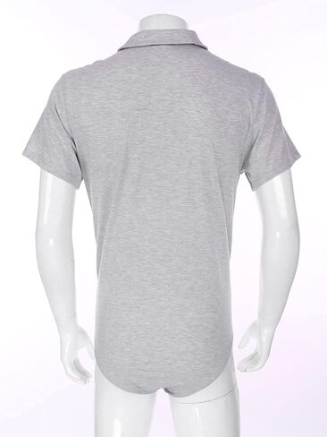 XUNZOO Men Adult Short Sleeve Collared Shirts Cotton Stretch Crotch Button Bodysuit Romper Undershirt in Kuwait