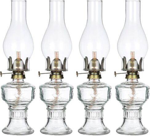 4 Pieces Rustic Oil Lamp Lantern Vintage Glass Kerosene Lamp 12.5'' Antique Chamber Oil Lamps for Indoor Use Home Decor Classic Clear Old Hurricane Lamp for Emergency Lighting in Saudi Arabia