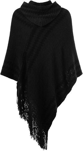 Ferand Women's Fering zigzag Poncho Sweater Lightweight Fringe Cape Cape with Hood in Kuwait
