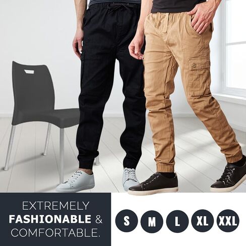 Men's Cotton Twill Cargo Joggers, Multi Pocket, Drawstring Joggers Stretch Pant for Casual, Lounging and Outdoor, 2 Pack in Saudi Arabia