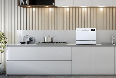 SPT SD-2225DW Compact Countertop Dishwasher/Delay Start-Energy Star Portable Dishwasher with Stainless Steel Interior and 6 Place Settings Rack Silverware Basket/Apartment Office Home Kitchen, White in Kuwait