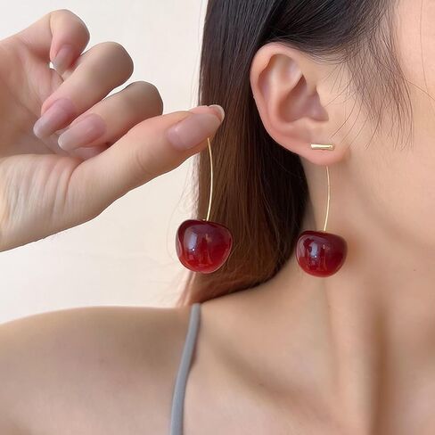 Cherry Earrings for Women Fun Fruit Drop Dangle Earrings Cute 3D Red Cherry Jewelry Unique Fruit Charm Jewelry for Women in Saudi Arabia