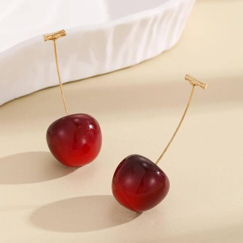 Cherry Earrings for Women Fun Fruit Drop Dangle Earrings Cute 3D Red Cherry Jewelry Unique Fruit Charm Jewelry for Women in Saudi Arabia