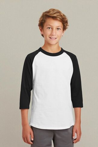 SPORT-TEK Youth Colorblock Raglan Jersey | 3/4 Sleeve Sporty T-Shirt for Boys & Girls, Relaxed Fit Cotton Tee for Kids in Saudi Arabia