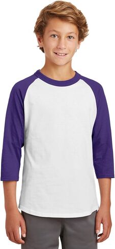 SPORT-TEK قميص شبابي Colorblock Raglan Jersey | تي شيرت رياضي بأكمام 3/4 للأولاد والبنات، تي شيرت قطني مريح للأطفال in Kuwait