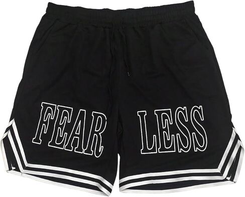 GORGLITTER Men's Letter Graphic Basketball Shorts Drawstring Waist Striped Trim Workout Shorts in Saudi Arabia