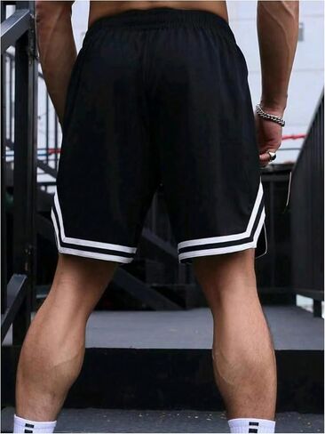 GORGLITTER Men's Letter Graphic Basketball Shorts Drawstring Waist Striped Trim Workout Shorts in Saudi Arabia