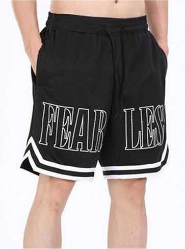 GORGLITTER Men's Letter Graphic Basketball Shorts Drawstring Waist Striped Trim Workout Shorts in Saudi Arabia