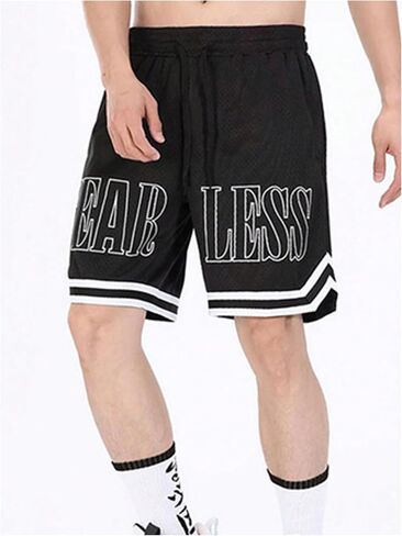 GORGLITTER Men's Letter Graphic Basketball Shorts Drawstring Waist Striped Trim Workout Shorts in Saudi Arabia