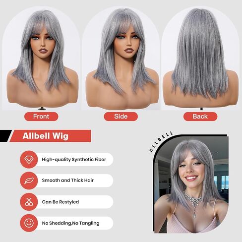 Allbell Short Brown Wig With Curtain Bangs Light Brown Bob Wigs 16 Inch Middle Length Wig Straight Bob Wig for Women Blonde Highlights Synthetic Wig Heat Resistant Fiber Hair in Saudi Arabia