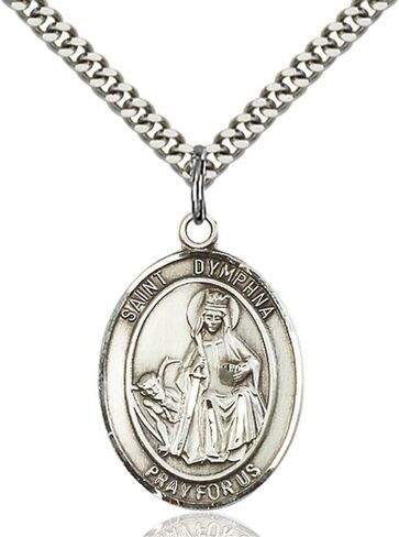 Sterling Silver St. Dymphna Pendant 1 x 3/4 inches with Heavy Curb Chain in Saudi Arabia