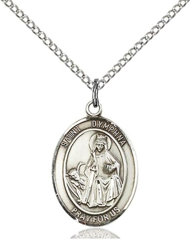 Sterling Silver St. Dymphna Pendant 1 x 3/4 inches with Heavy Curb Chain in Saudi Arabia