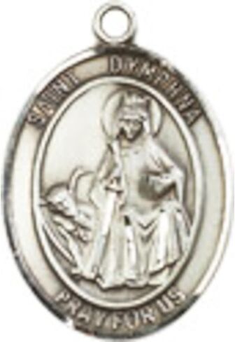 Sterling Silver St. Dymphna Pendant 1 x 3/4 inches with Heavy Curb Chain in Saudi Arabia