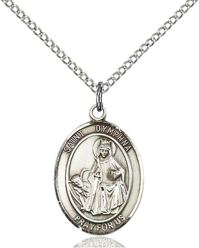 Sterling Silver St. Dymphna Pendant 1 x 3/4 inches with Heavy Curb Chain in Saudi Arabia