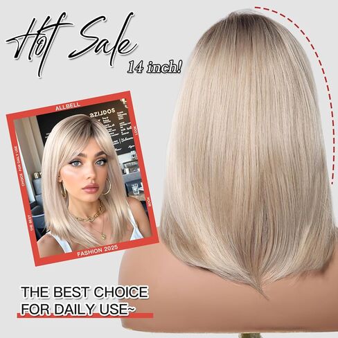 أليبل بني بني مع ستارة الانفجارات الفاتحة بوب بوب البوب ​​16 بوصة طول المستعار بوصة البوب ​​المستقيم بوب للنساء أشقر يسلط الضوء in Kuwait