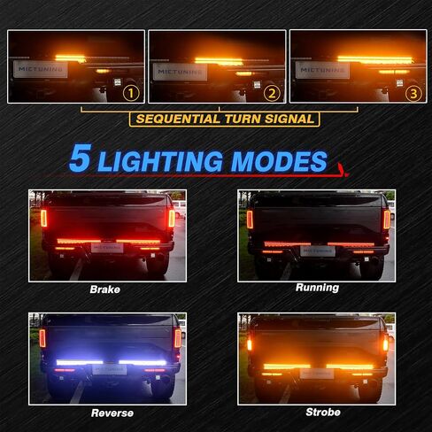 MICTUNING Triple Tailgate Light Bar Waterproof Plug-and-Play Aluminum Frame with 4-Way Flat Connector - Amber Sequential Turn Signal, Red Brake/Running, White Reverse Lights for Pickup Truck in Saudi Arabia