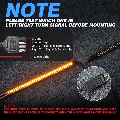 MICTUNING Triple Tailgate Light Bar Waterproof Plug-and-Play Aluminum Frame with 4-Way Flat Connector - Amber Sequential Turn Signal, Red Brake/Running, White Reverse Lights for Pickup Truck in Saudi Arabia