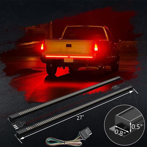 MICTUNING Triple Tailgate Light Bar Waterproof Plug-and-Play Aluminum Frame with 4-Way Flat Connector - Amber Sequential Turn Signal, Red Brake/Running, White Reverse Lights for Pickup Truck in Saudi Arabia