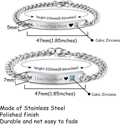 MeMeDIY Personalized Couple Bracelets Set Custom Engraving Name/Date for Men Women Boyfriend Girlfriend Stainless Steel Adjustable Ankle Curb Link Love Relationship Valentine's Gift in Saudi Arabia