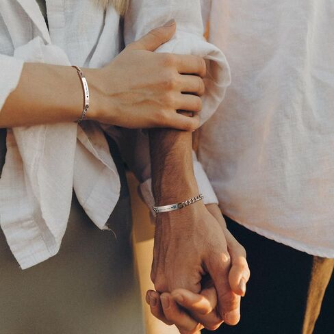 MeMeDIY Personalized Couple Bracelets Set Custom Engraving Name/Date for Men Women Boyfriend Girlfriend Stainless Steel Adjustable Ankle Curb Link Love Relationship Valentine's Gift in Saudi Arabia