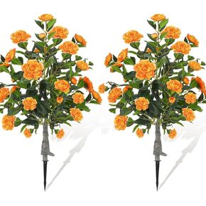 2 Pack 36" Artificial Camellia Tree Plants 3ft Faux Camellia Flower with Spike UV Resistant Fake Floral Blooming Bush for Indoor Outdoor Wedding Front Door Porch Garden Backyard Garden(White)