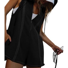 ECHOINE Hoodie Romper for Women Zipper Up Shorts Jumpsuit with Pockets