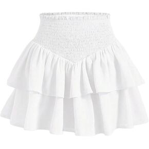 GORGLITTER Girl's Cute Solid Color Ruffle Layers Mini Skirt Pleated Short Skirts